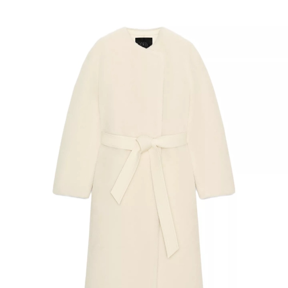 Zara limited edition faux fur Elegant Cream Belted Coat